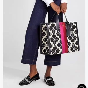 Oversized Spade Flower Jacquard Stripe Manhattan Large Tote